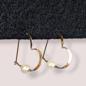 (2/$20) V. Faux Pearl Heart Hoop Earrings
